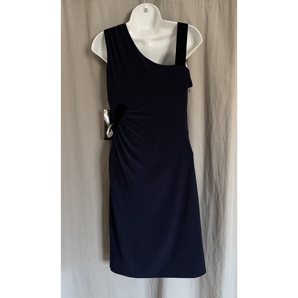 NINE WEST Indigo Blue Sheath Velvet Velour Sleeveless Dress Women's Size 12 NWT - Picture 4 of 12